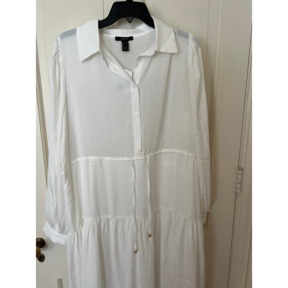Forever 21 sheer white tie-front shirt long midi dress - large - Picture 8 of 8